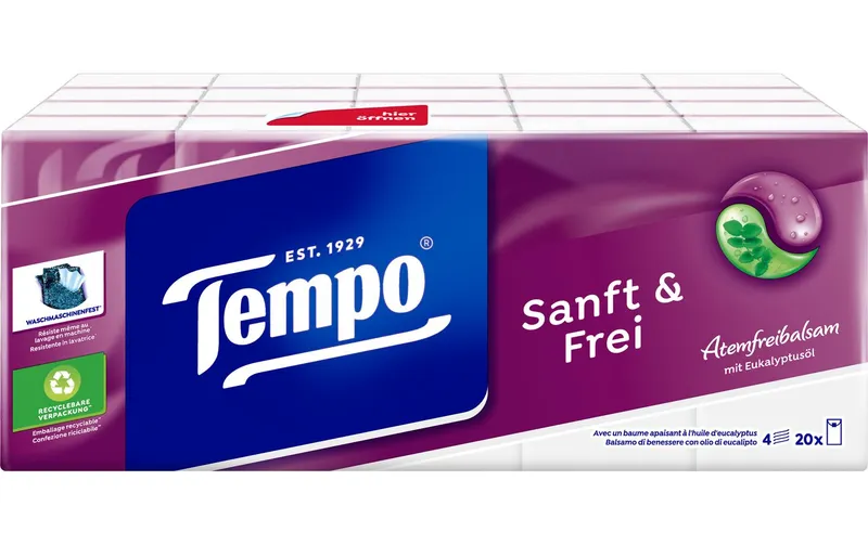 Tempo Taschentücher sanft&frei 4 lagig 20 x 9 Stück