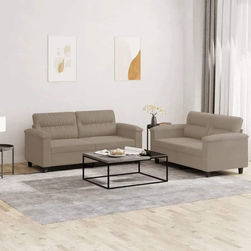 2 pz. set divano con cuscini tortora Mikrofasergewebe