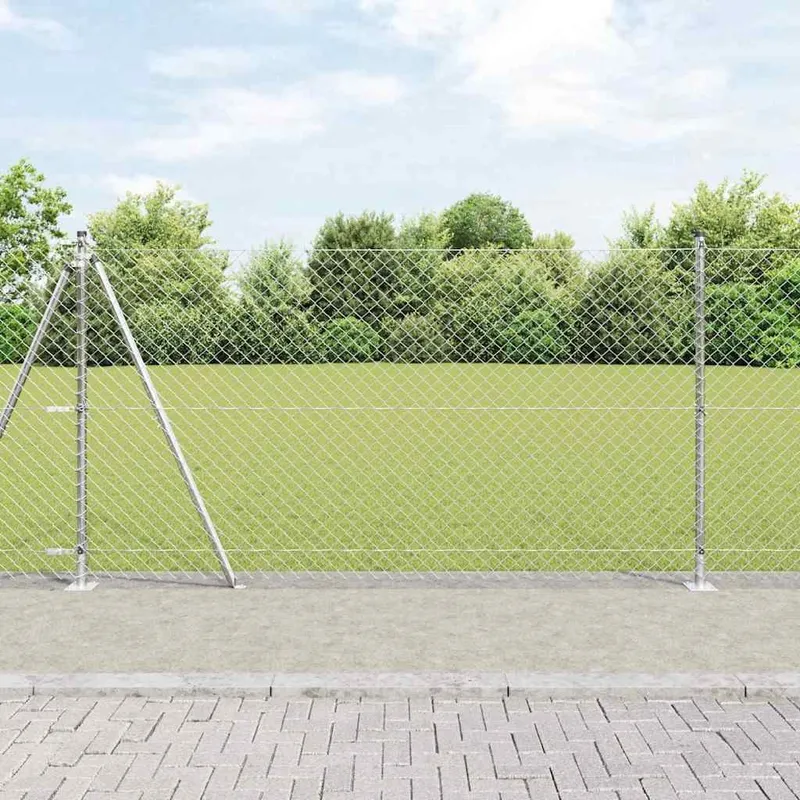 Maschendrahtzaun mit Betonsockel 25 x 1,2 m Verzinkter Stahl