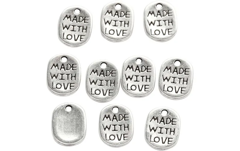 Creativ Company Anhänger MADE WITH LOVE 12 mm, versilbert, 10 Stk.