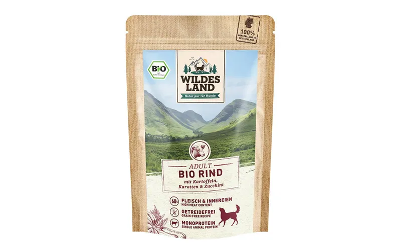 Wildes Land Nassfutter Rind con Kartoffeln, Karotten & Zucchini 125 g