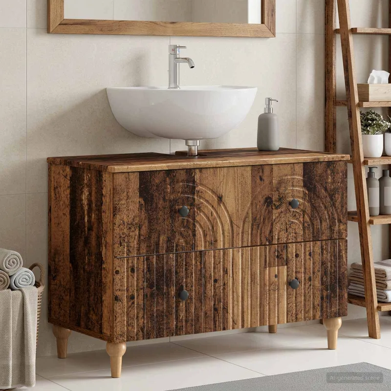 Meuble sous Lavabo de Salle de Bain ALKMAAR Bois ancien