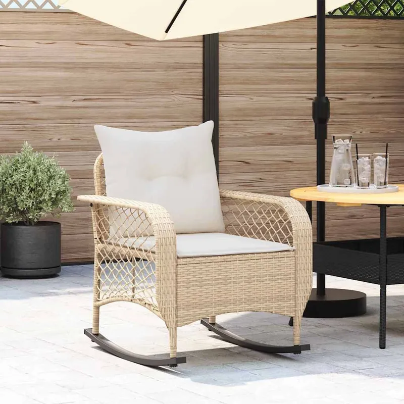 Garten-Schaukelstuhl con cuscini beige Poly Rattan