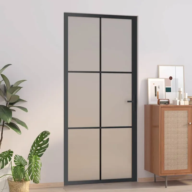 Porte intérieure 93x201,5 cm Noir Verre mat et aluminium
