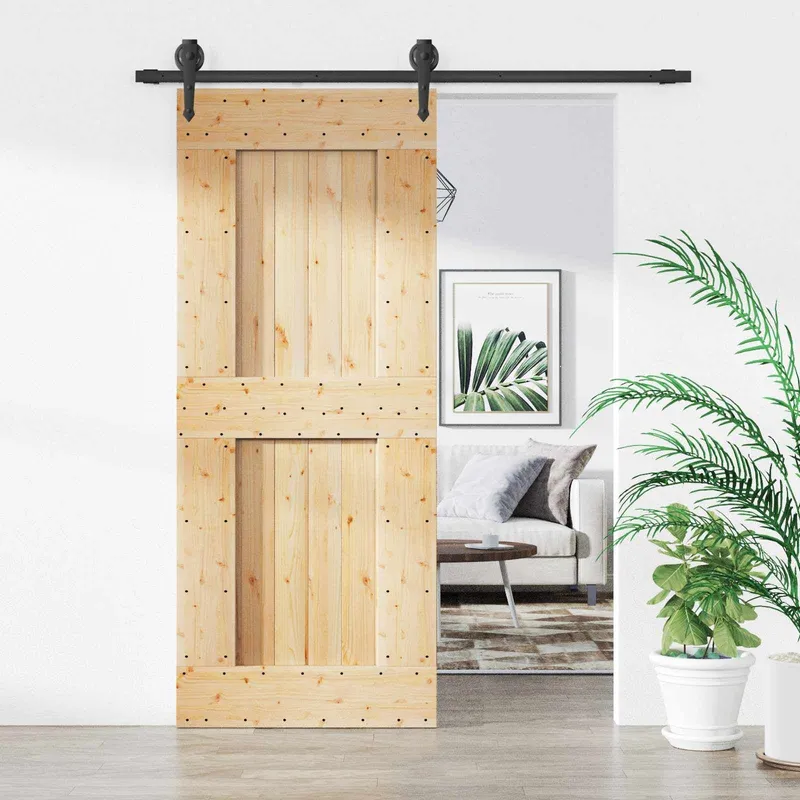 porta scorrevole naturale e nero 85 x 210 cm Massivpino