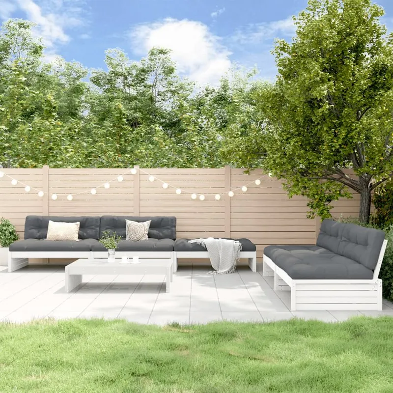 6-tlg. Garten-Lounge-Set mit Kissen bianco Massivholz