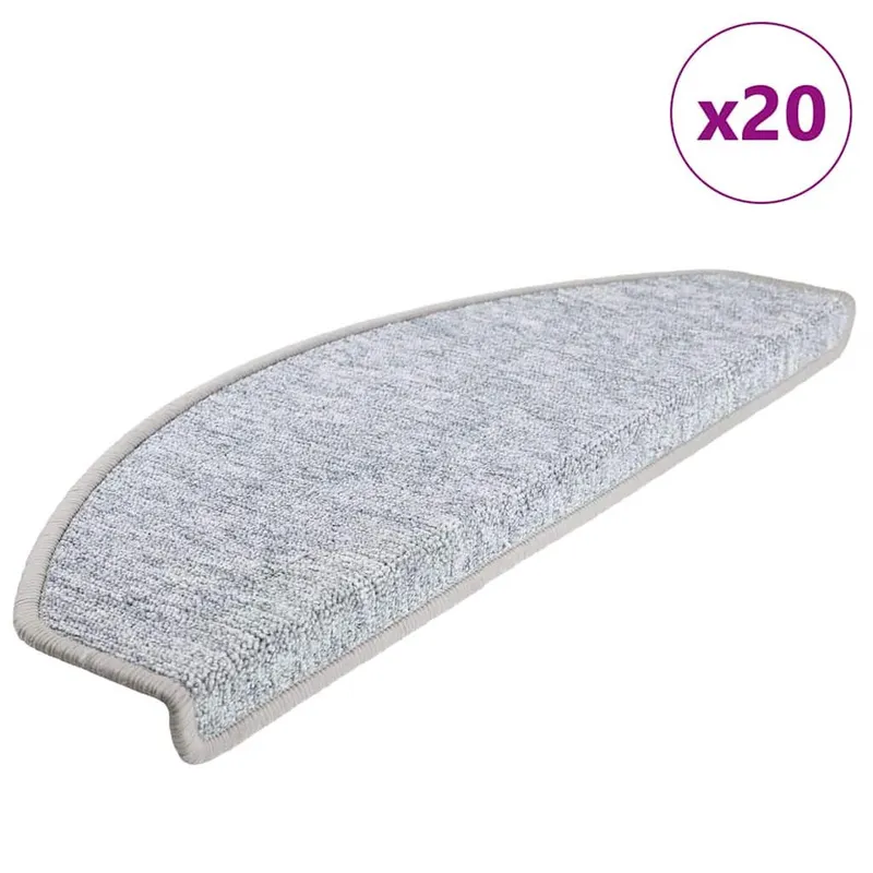 Tapis d'escalier 20 pièces 65 x 24 x 4 cm Gris clair Demi-rond Grand