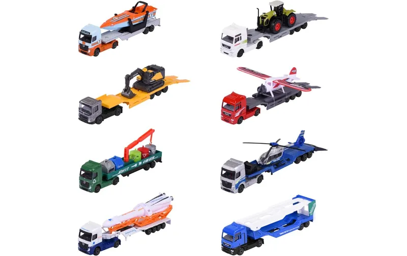 Majorette City Transporter, 8-sort. metallo con Anhänger