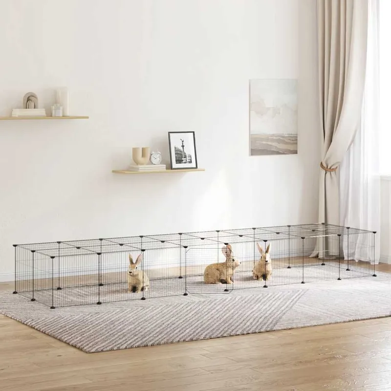 Cage animaux de compagnie à 36 panneaux et porte Noir 280x70x35 cm