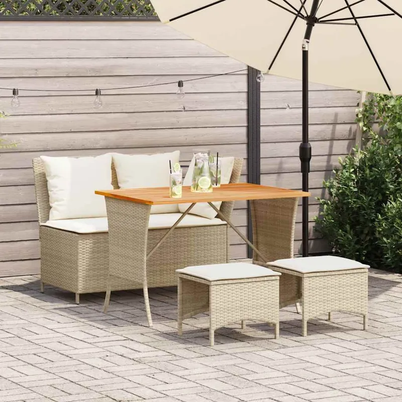 4-tlg. Garten-Essgruppe mit Kissen Beige Poly Rattan