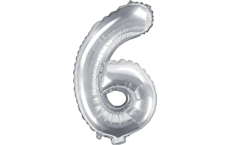 Partydeco Folienballon Zahl 6 klein 35 cm, silber, 1 pièces