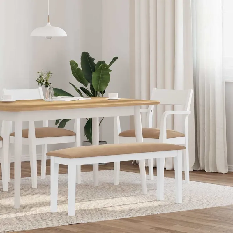 Bank 110 cm Weiß Massivholz Gummibaum