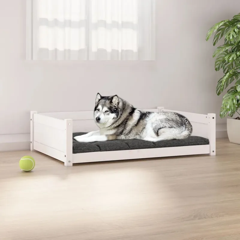 cuccia per cane bianco 105,5x75,5x28 cm legno massiccio pino