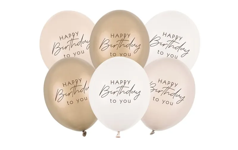 Partydeco Luftballon Happy Birthday, Beige, 30 cm, 6 pièces