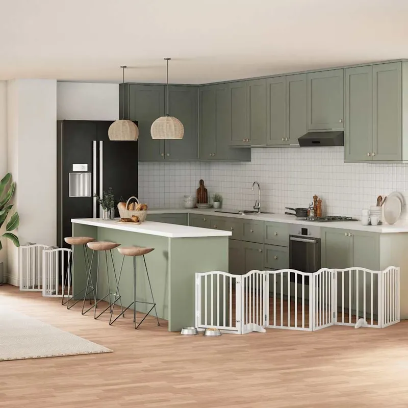 Barrière pour chien porte pliable 12 panneaux bois de peuplier
