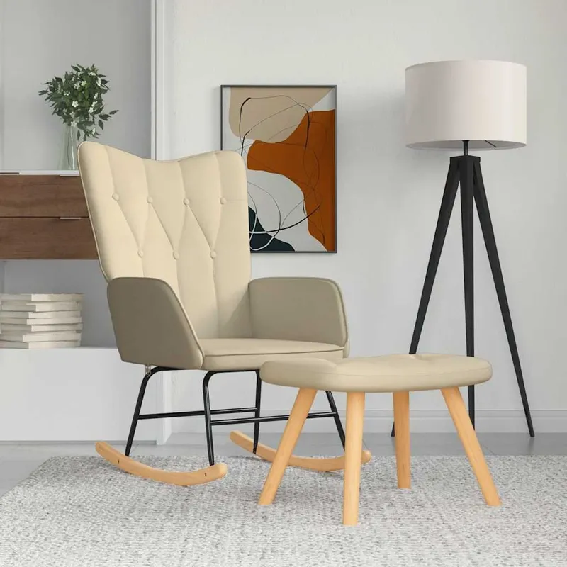Schaukelsessel mit Hocker Creme fabric