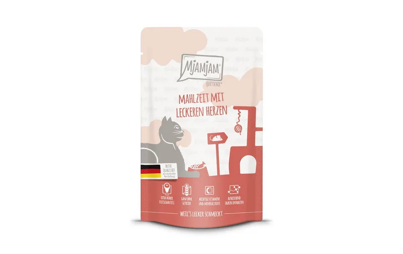 Mjamjam Nassfutter Quetschie Mahlzeit mit Herzen, 125 g