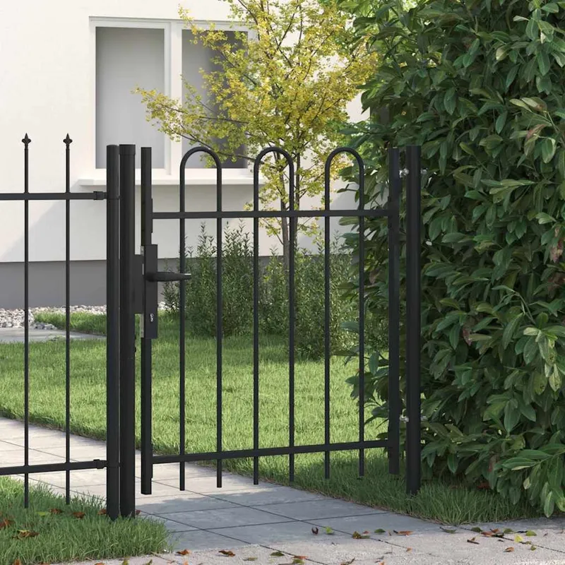 Portail de clôture BOXTEL à porte simple avec arc en haut, acier 1x1 m noir