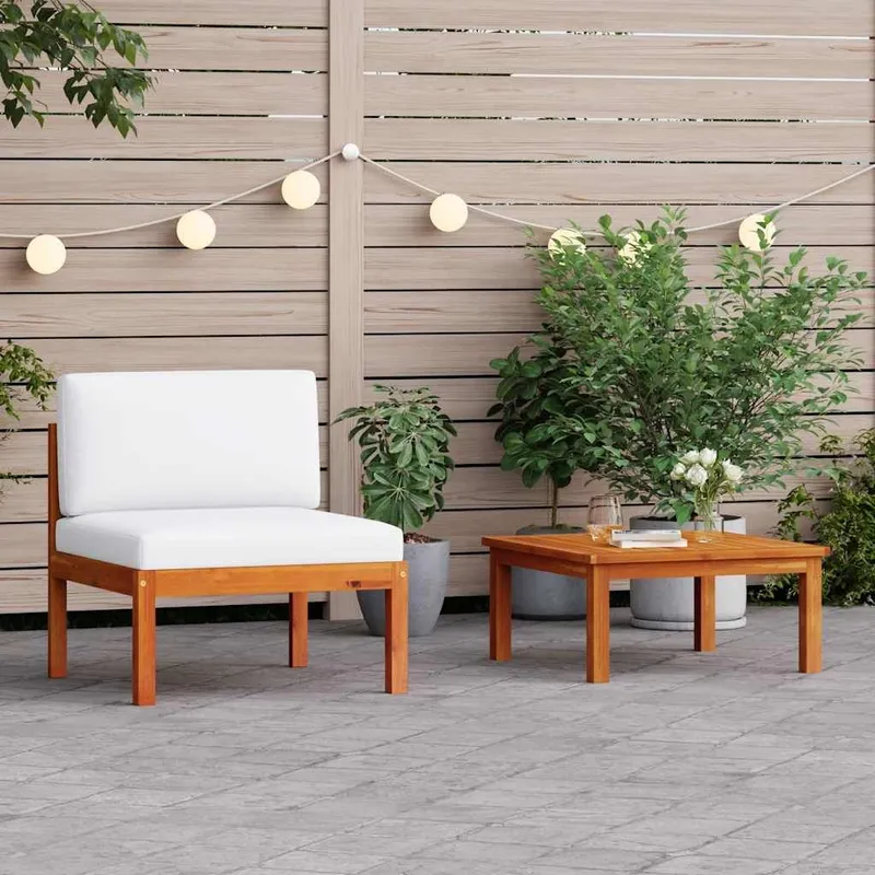 2 pezzi Garten-Lounge-Set con cuscini Holz acacia & Seil