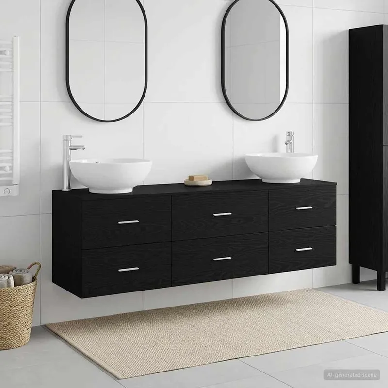 Badezimmermöbel-Set 3 stk. Schwarz 49,5 x 44,5 x 65 cm
