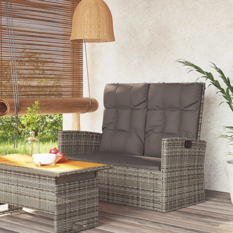 Gartenbank mit Liegefunktion & Kissen grigio 118 cm Poly Rattan