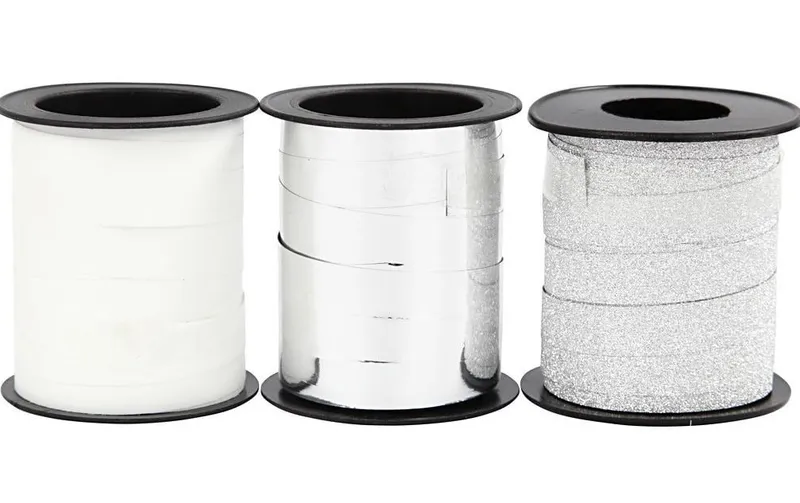 Creativ Company Geschenkband blanc/Silber 1 cm x 15 m, 3 pièces