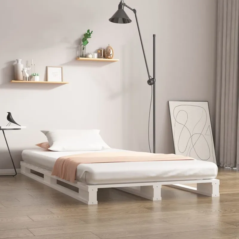 Palettenbett Weiß 75x190 cm Massivholz Kiefer