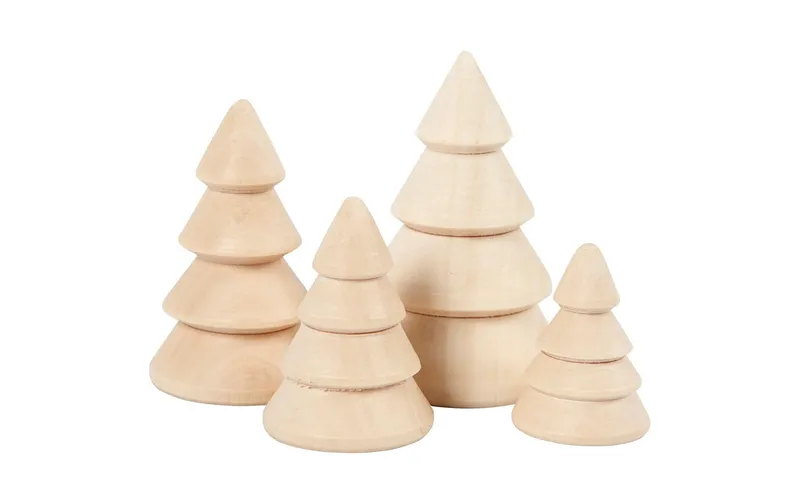 Creativ Company Holzartikel 2.3 + 3 + 3.2 + 4 cm Weihnachtsbäume, 4 pièces
