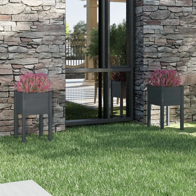 vaso 2 Stk. grigio 40x40x70 cm legno massiccio pino