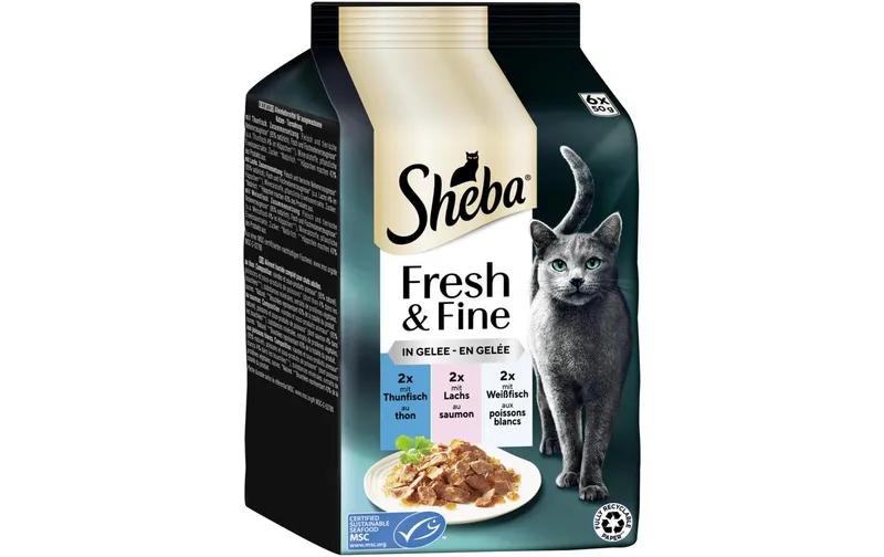 Sheba Nassfutter mit Thunfisch, Lachs und Weissfisch, 6 x 50g