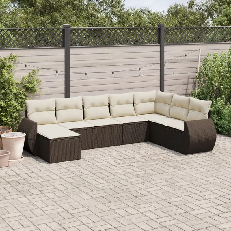 8-tlg. set divano da giardino con cuscini marrone Poly Rattan