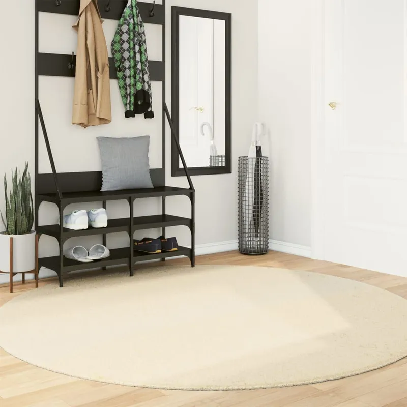 Tapis à poils courts doux et lavable crème Ø 200 cm