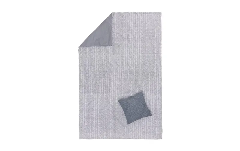 Urbanara Picknickdecke Mallur 130 x 190 cm - Taubenblau / Naturweiss