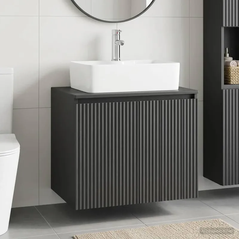 Badezimmermöbel-Set Schwarz Holzwerkstoff