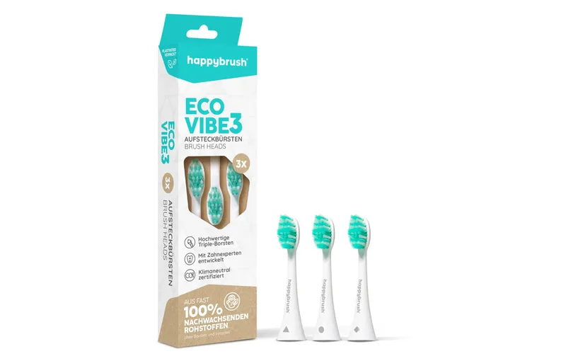 happybrush Zahnbürstenkopf Eco VIBE 3+ White-Mint, 3 Stück