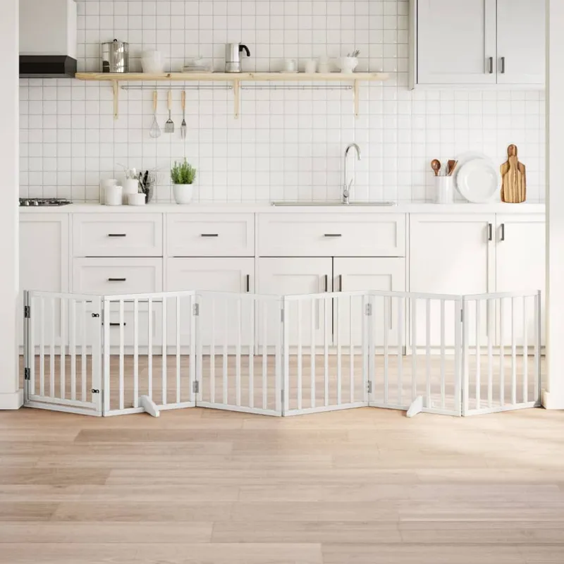 Barrière pour chiens et porte 6 panneaux blanc bois de peuplier