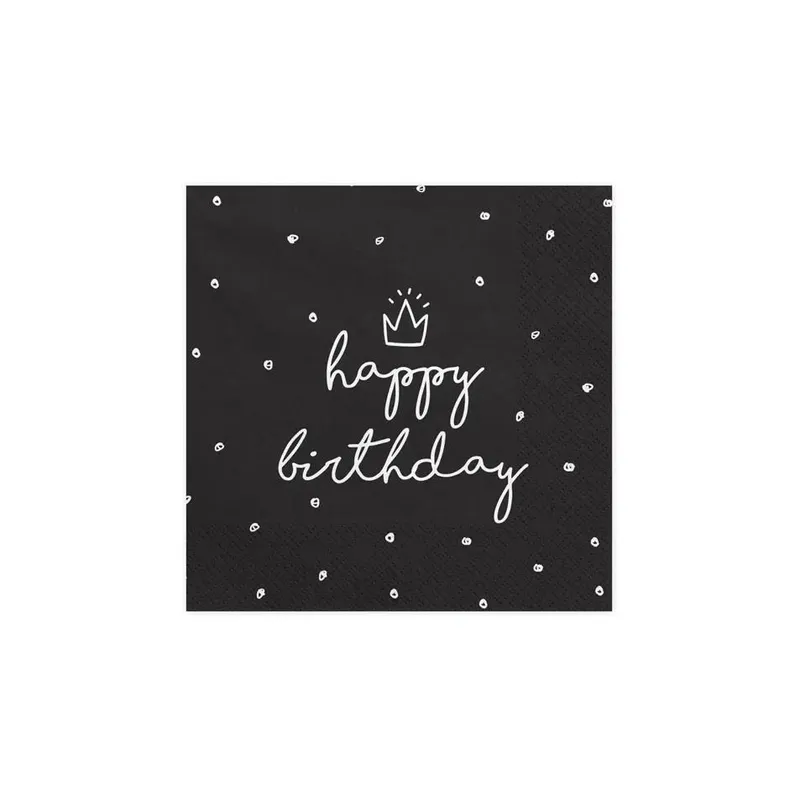 Partydeco Joyeux Anniversaire Noir et Blanc, 33 x 33 cm