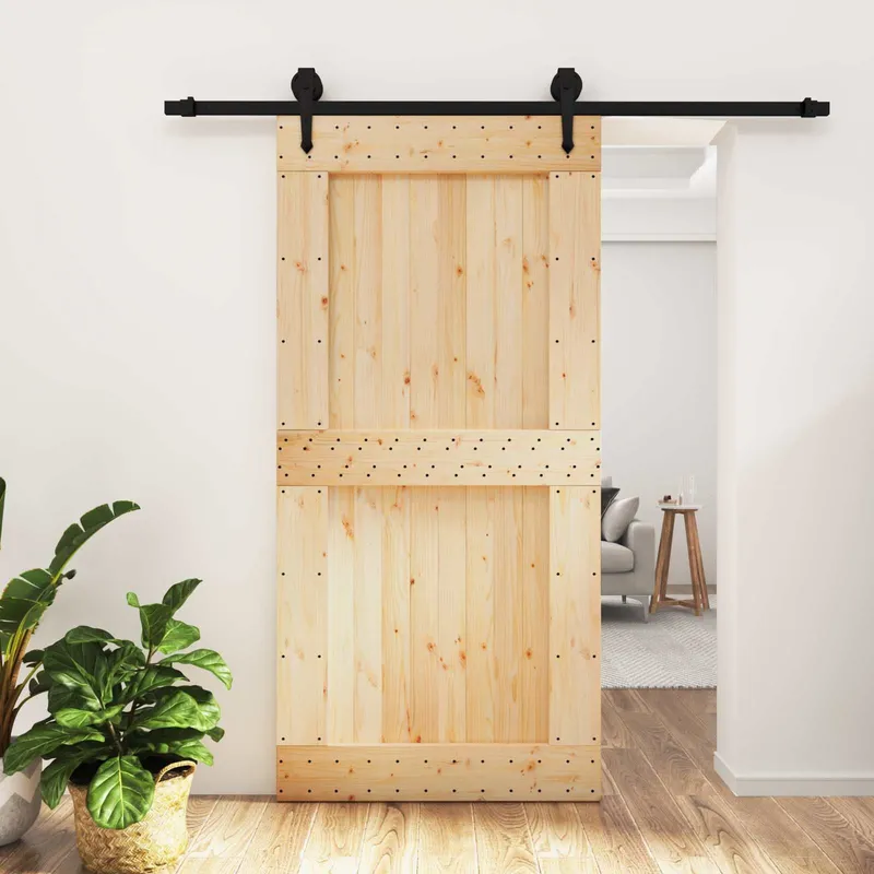 Schiebetür Natürlich und Schwarz 100 x 210 cm Massivkiefer