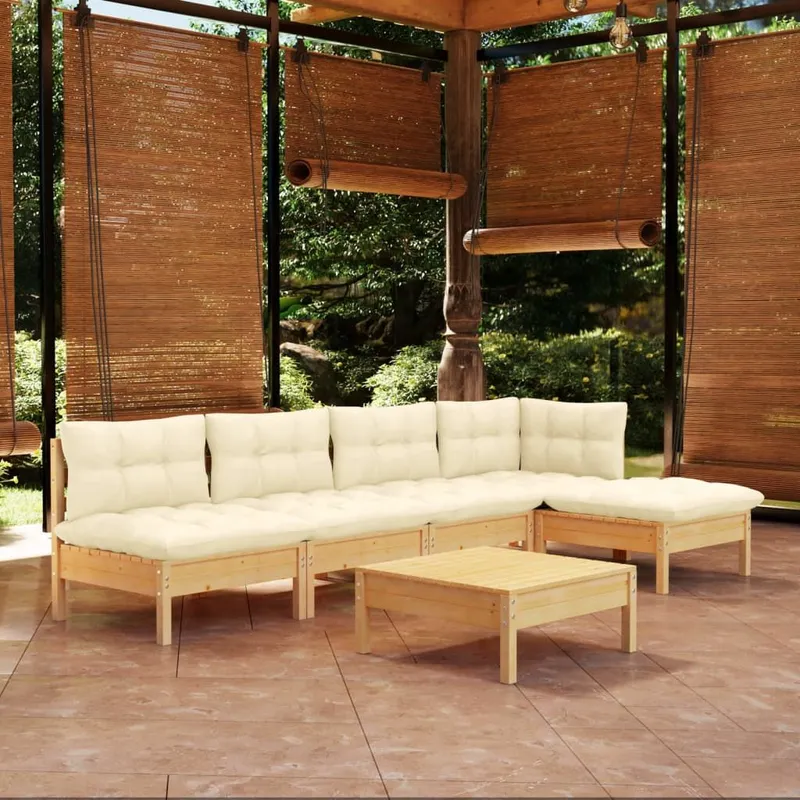 6 pcs Garten-Lounge-Set with cream cushions pine wood