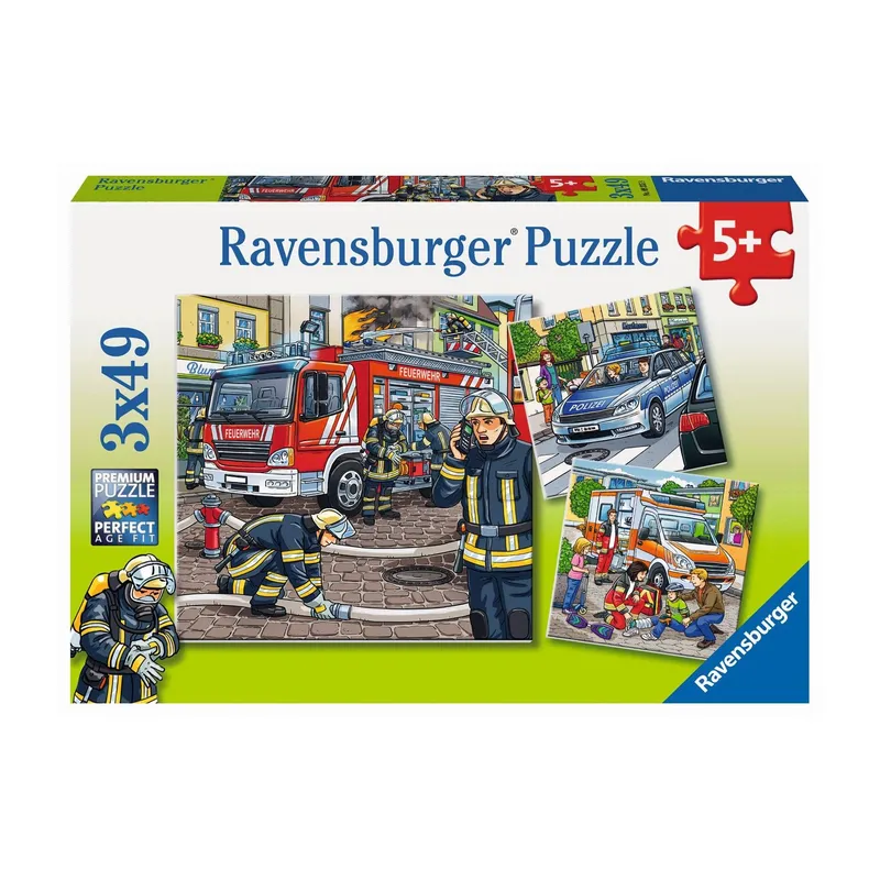 Ravensburger Puzzle Helfer in der Not 3 x 49 Teile mit Mini-Postern