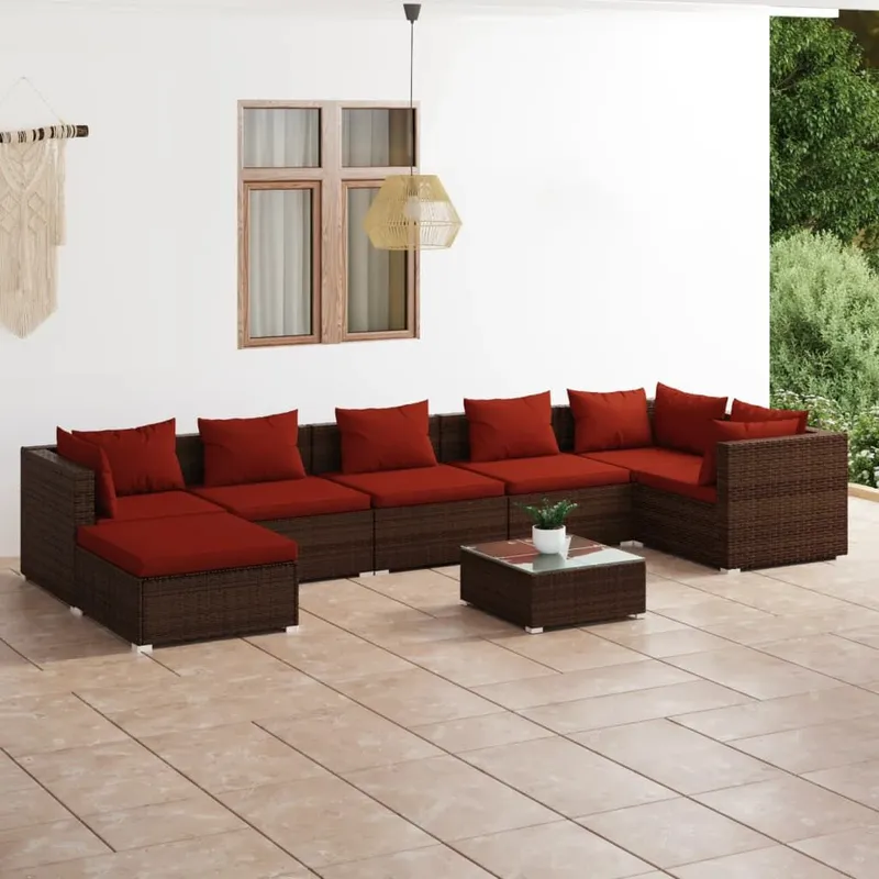 8-tlg. Garten-Lounge-Set mit Kissen Poly Rattan marrone