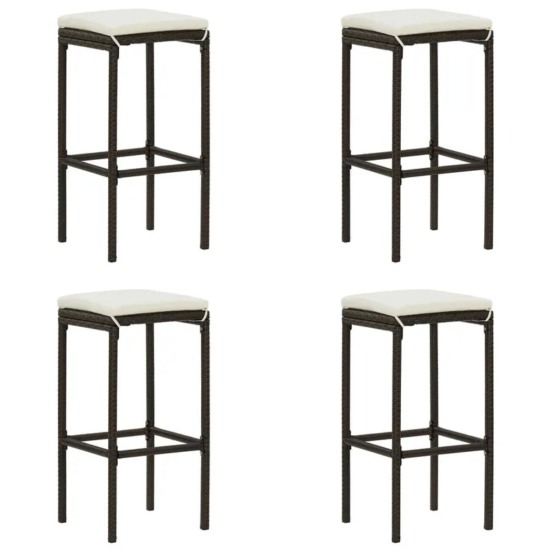 Barhocker mit Kissen 4 Stk. marrone Poly Rattan
