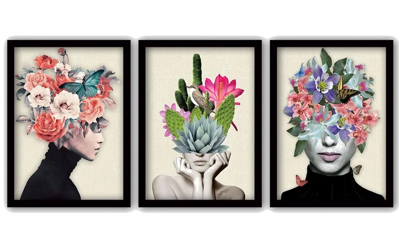 Wallxpert Bild Flowers Woman 3 pièces, 35 x 45 cm