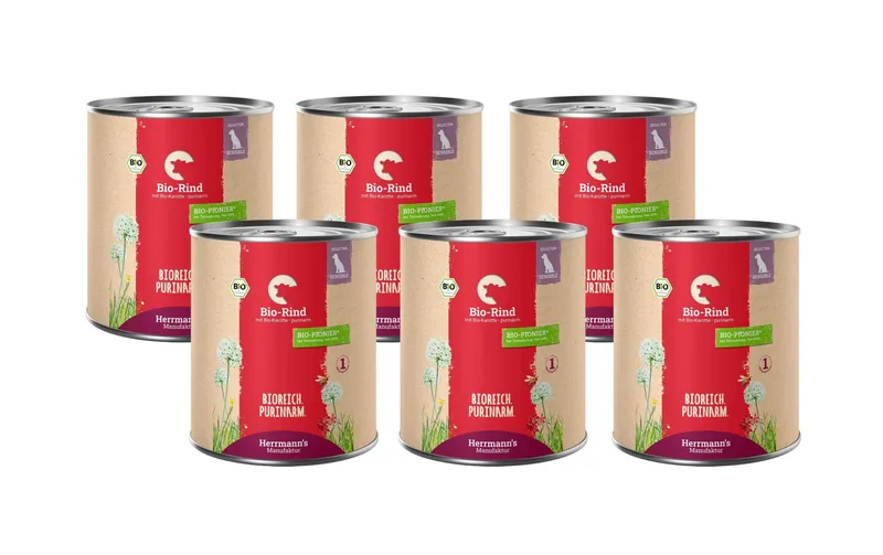Herrmann's Nassfutter Bio Rind mit Karotten – purinarm 6 x 800 g