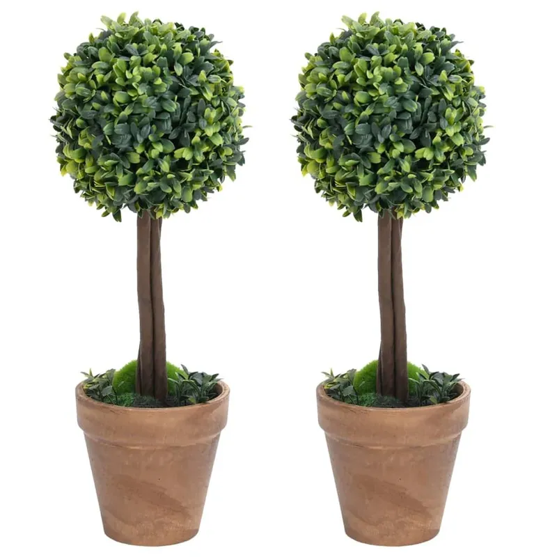 Plantes de buis artificiel 2 pcs avec pots Boule Vert 41 cm