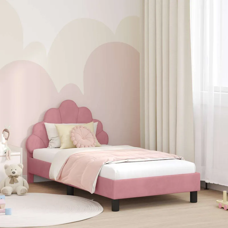 Kinderbettgestell mit Kopfteil Rosa 80 x 160 cm Samt