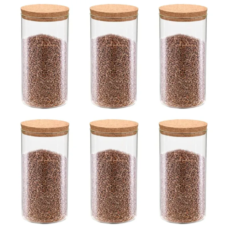 6pcs Pots de conservation en verre et couvercle en liège 1400ml