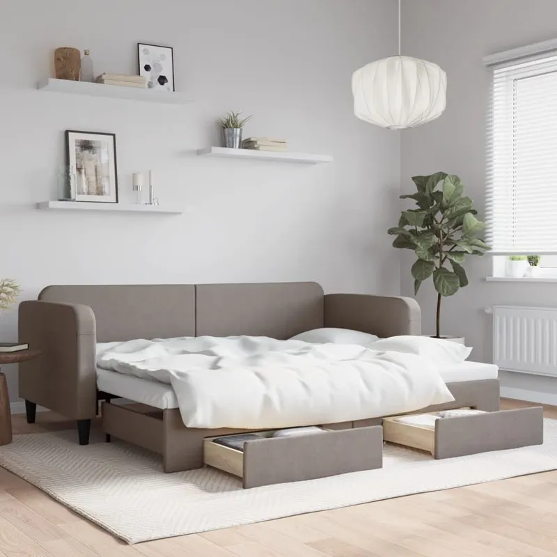 Tagesbett Ausziehbar mit Schubladen Taupe 80x200 cm tessuto