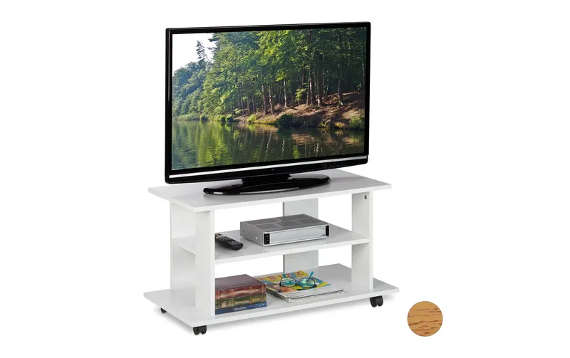 relaxdays TV-Möbel mit Rollen, 80 x 40 cm, white