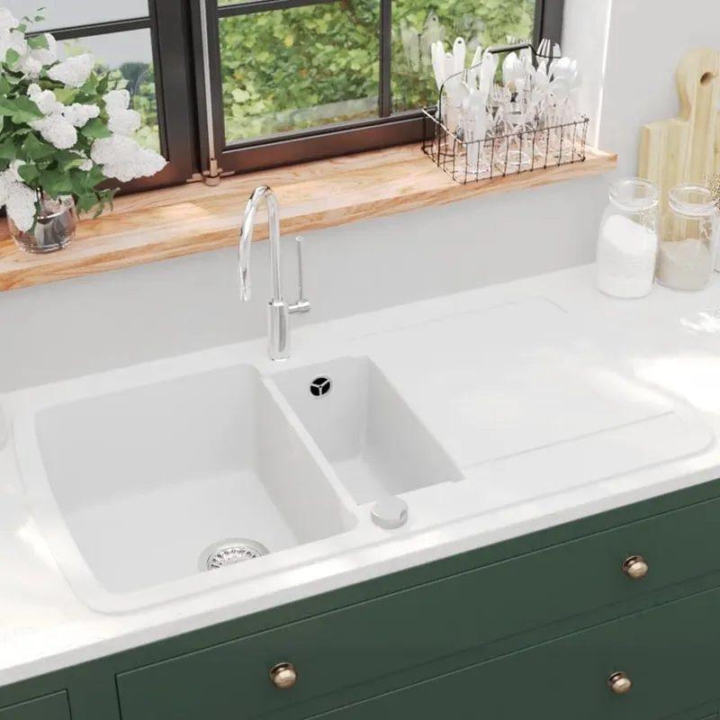 Granitspüle Doppelbecken bianco